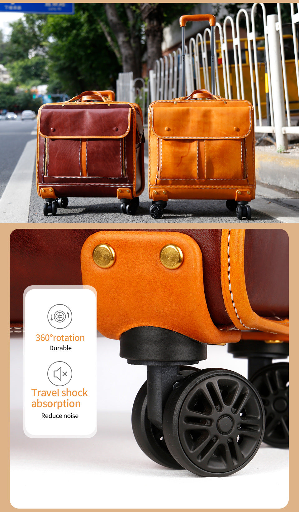 20 Inch Genuine Leather Trolley Case Cabin Luggage