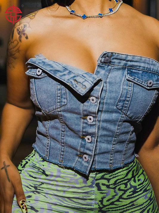 Women's Strapless Denim Corset Top