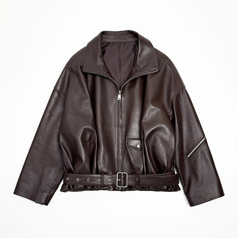 Women Oversized Leather Motorcycle Jacket