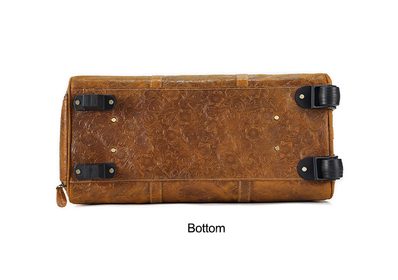 Genuine Leather Trolley Travel Bag Rolling Duffel
