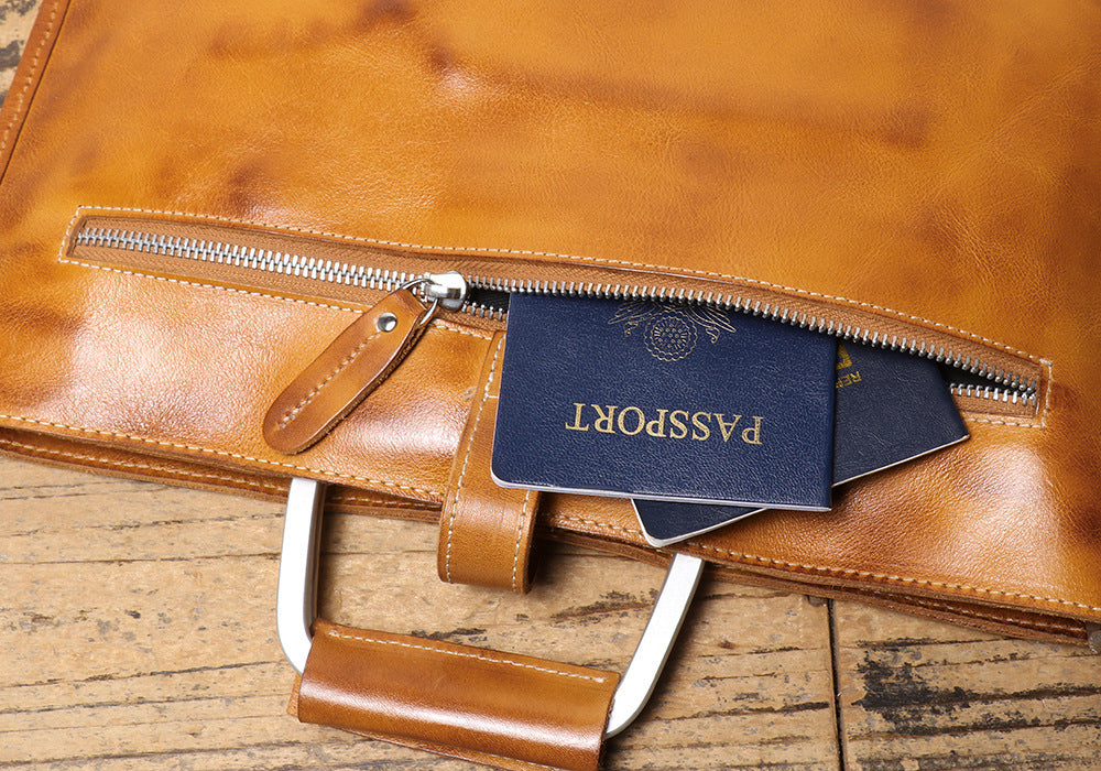 Men's Genuine Brown Leather Office Bag Briefcase