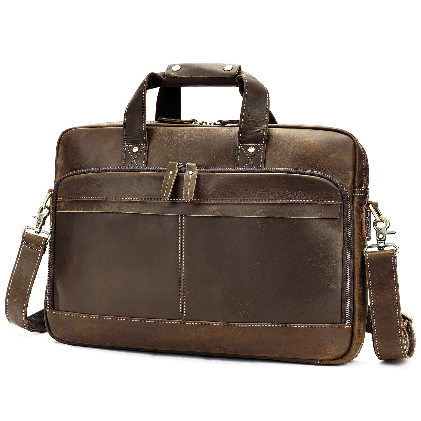 Genuine Leather Laptop Office Bag Briefcase with Trolley Sleeve