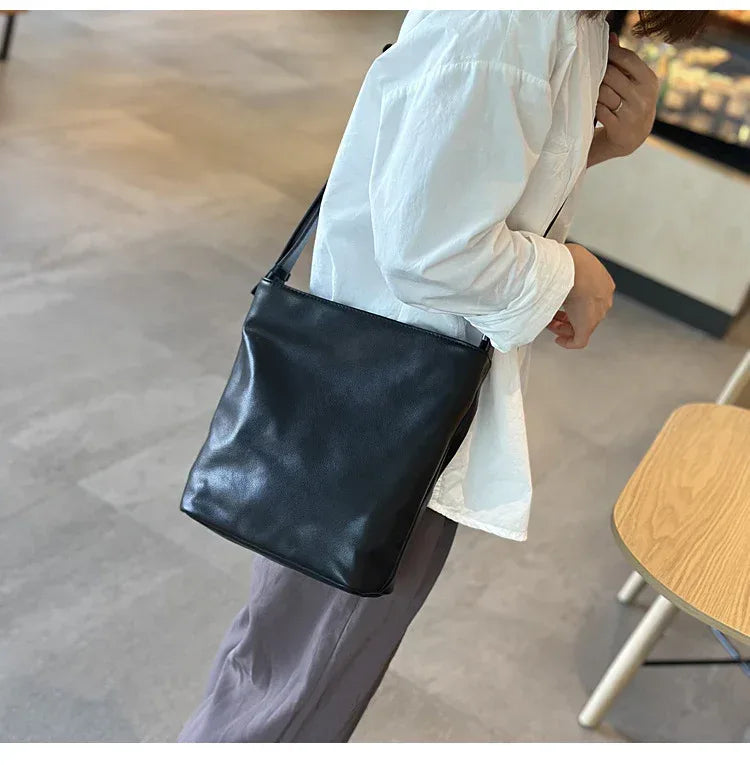 Soft Leather Shoulder Crossbody Bucket Bag