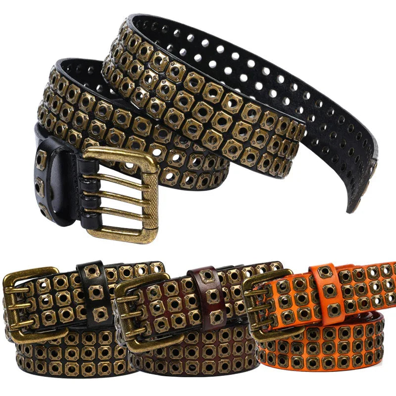 Studded Leather Belts with Rivets Western Cowboy