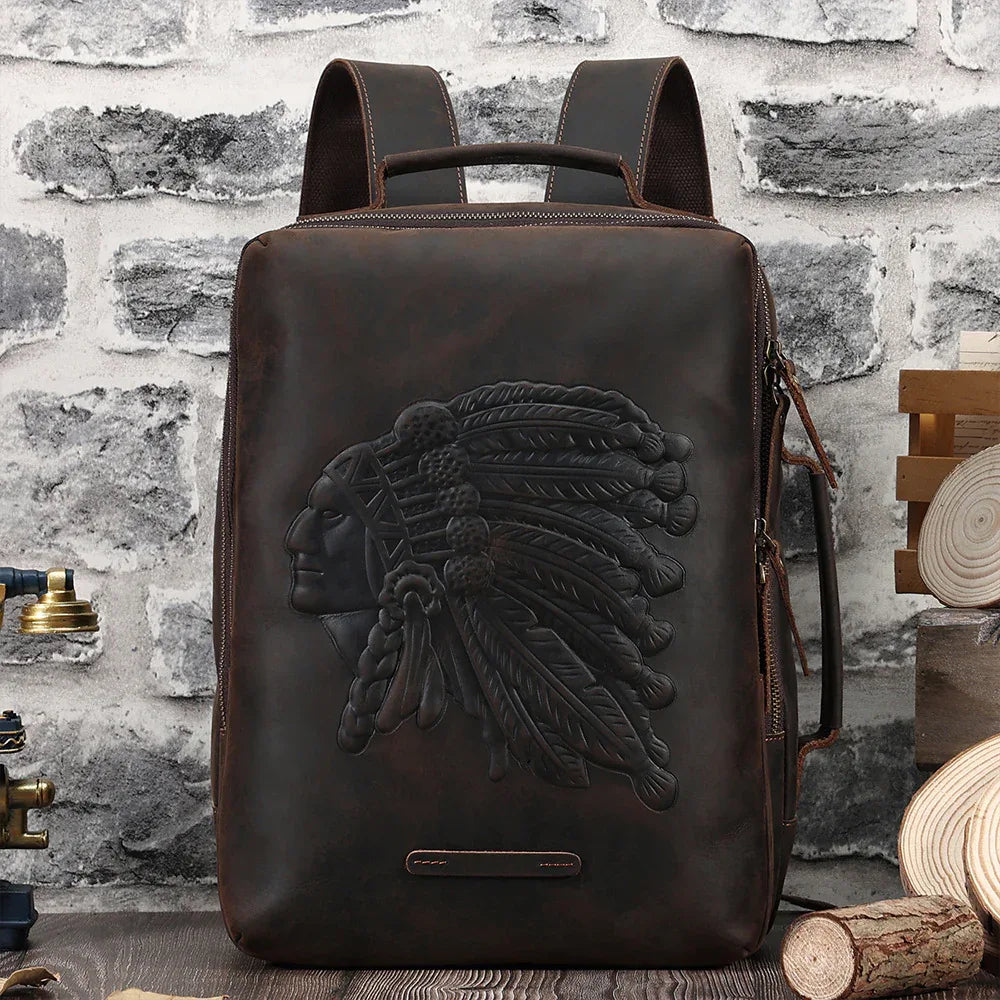 Genuine Leather Men’s Retro Crazy Horse Travel Backpack Laptop Bag