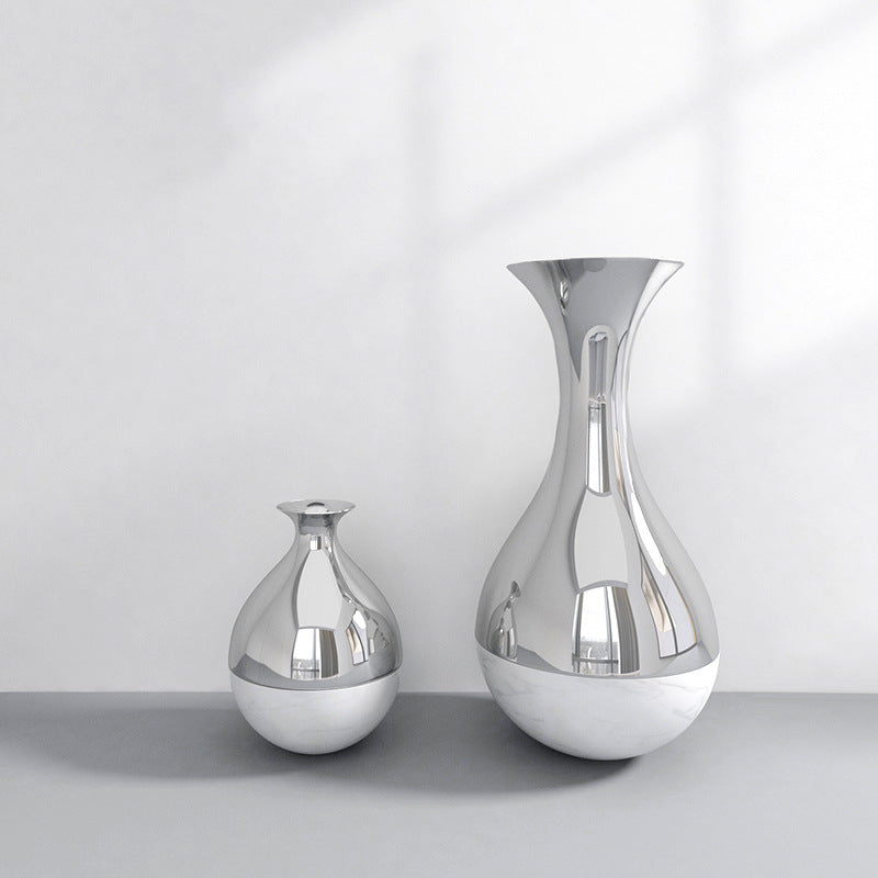 Modern Light Luxury Marble Vase with Silver Finish