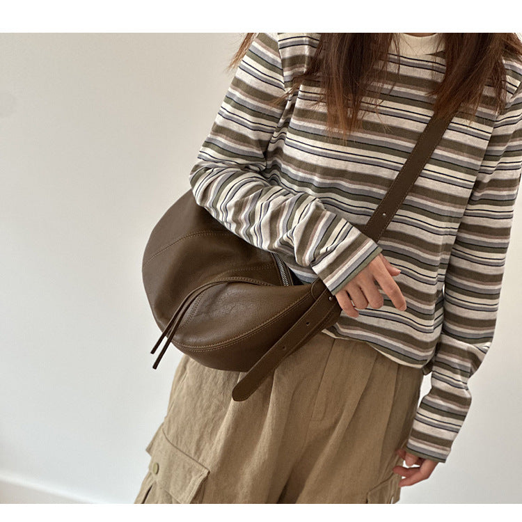 Brown Full Grain Leather Messenger Crossbody Bag for Women