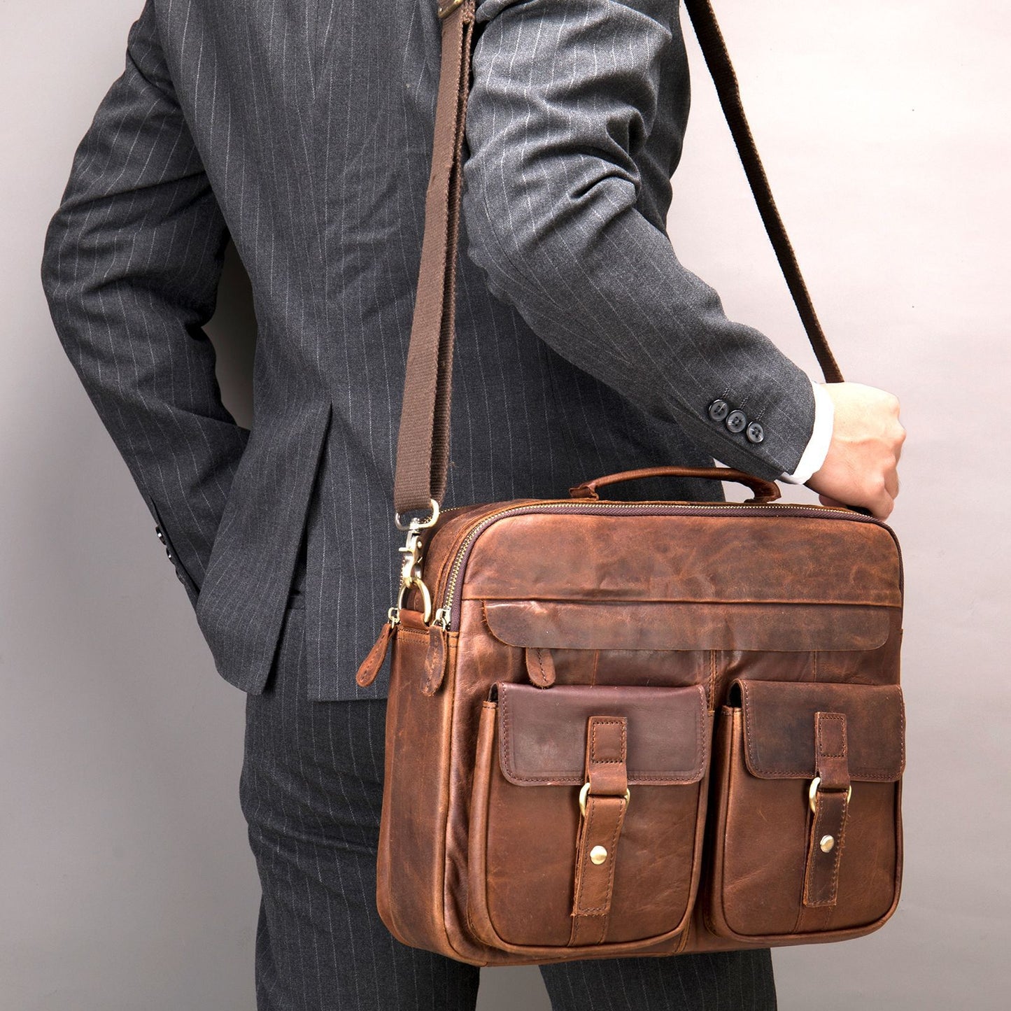 Leather Briefcase Laptop Messenger Bag