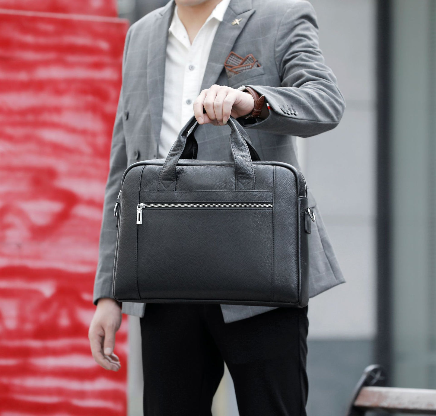 Men's Full Grain Leather Office Bag Briefcase for 13.5" Laptop