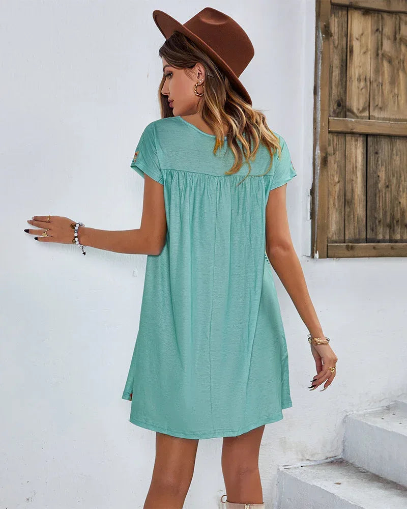 Mini Dress Blue Summer Floral Short Dress
