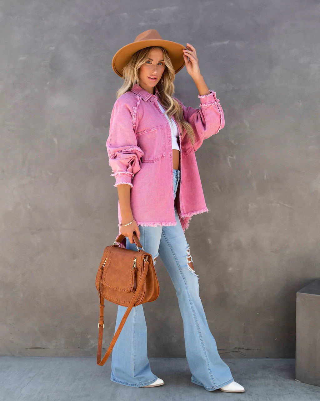 Oversized Denim Jacket Women Frayed Hem