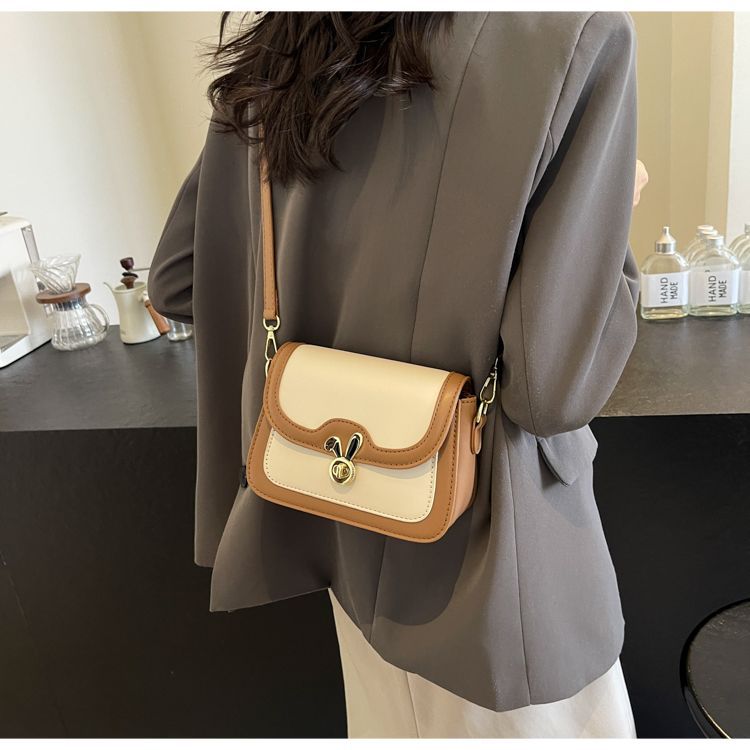 Two-Tone Small Square Shoulder Bag with Gold Twist Lock
