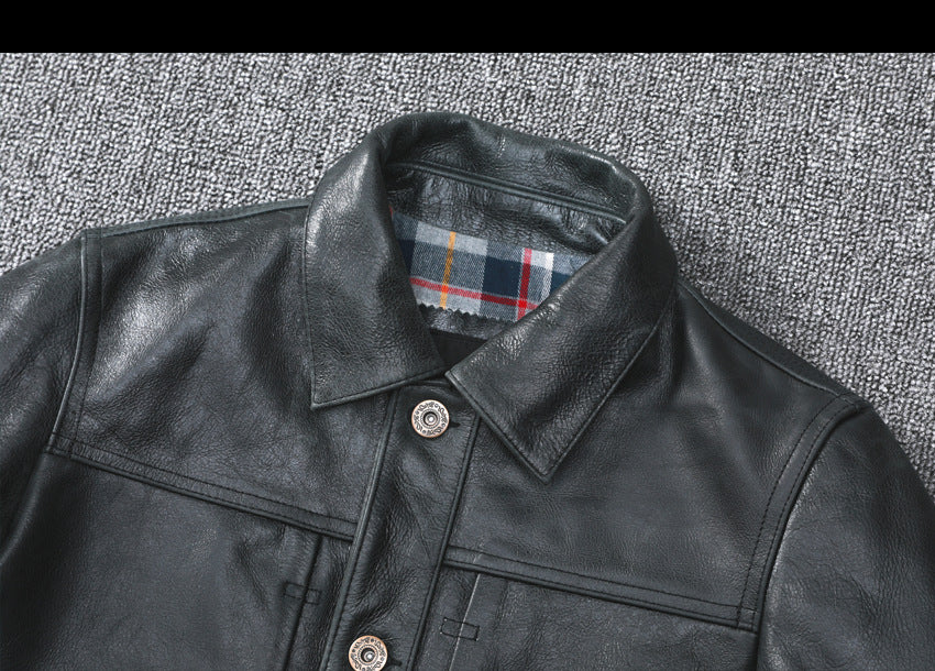 Black Leather Jacket Men Slim Fit Biker Oil Wax Vintage Style