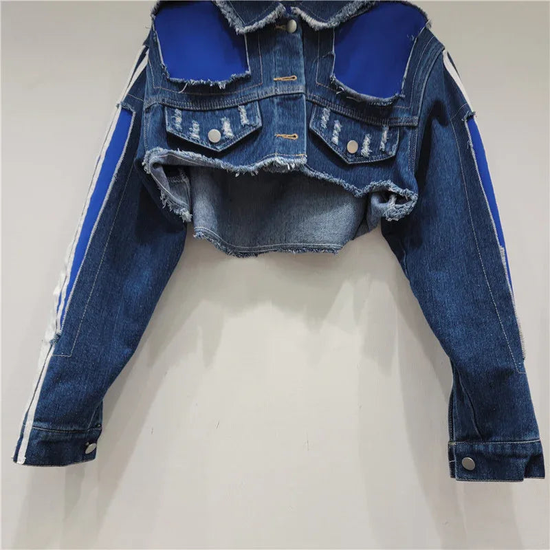 Retro Distressed Cropped Denim Jacket Women