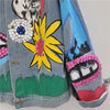 Women Hand-Painted Oversized Graffiti Beaded Denim Jacket