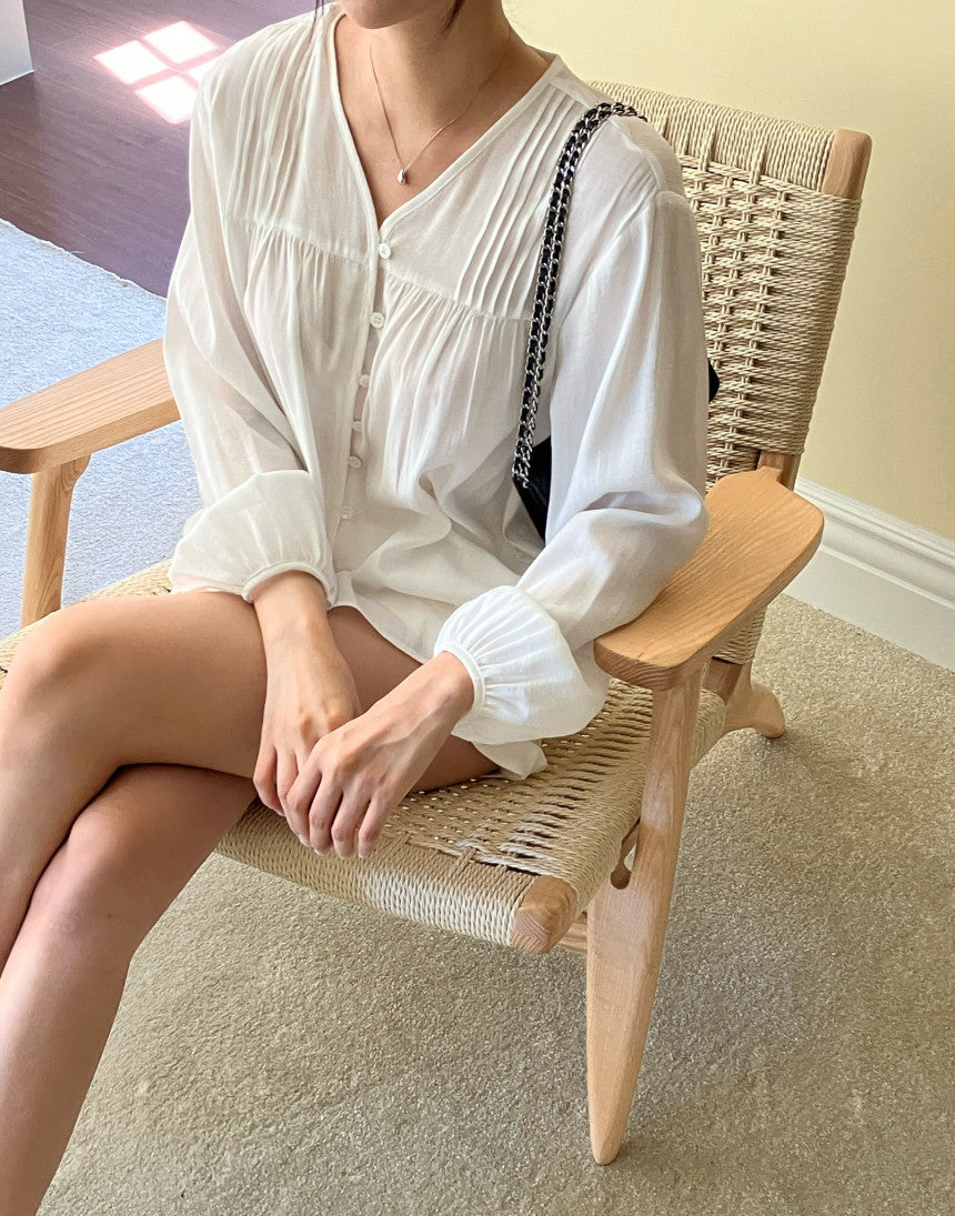 Women's Button Front Puff Sleeve Blouse