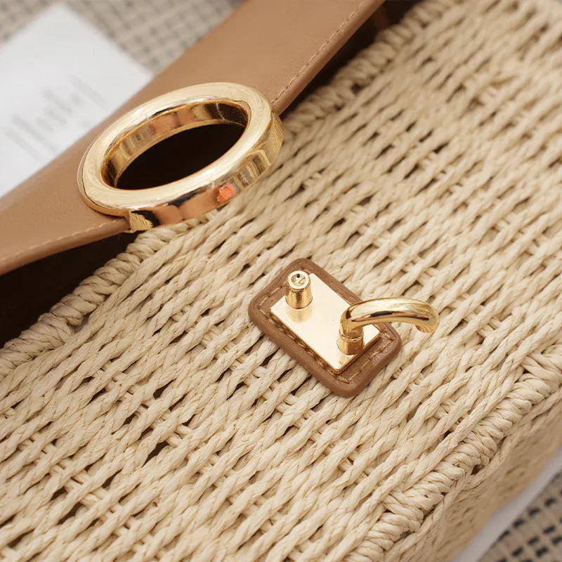 Rattan Crossbody Bag with Leather Flap