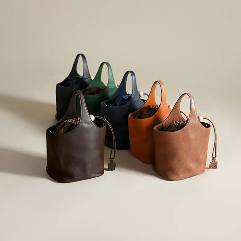 Women’s Genuine Leather Bucket Handbag Purse