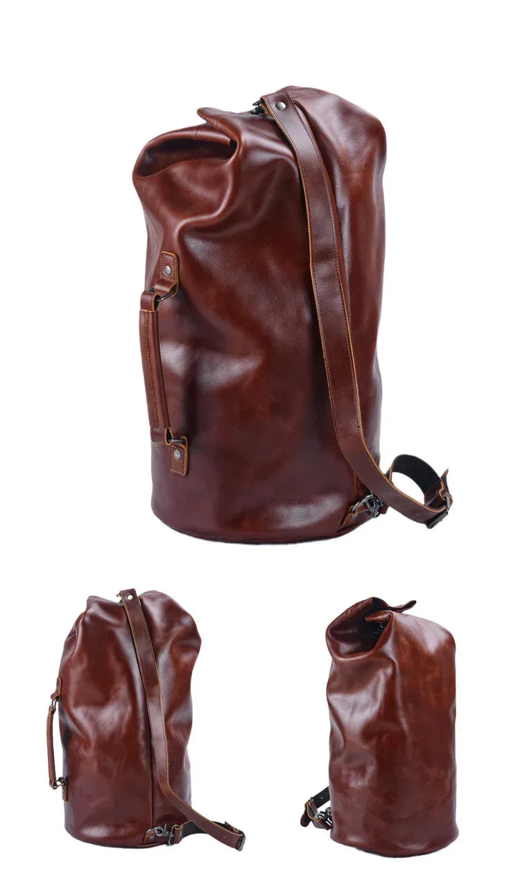 Real Dark Leather Holdall Bag