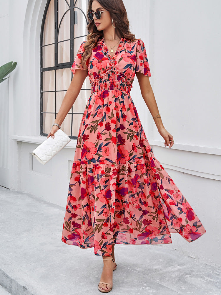 Women’s Casual Maxi Sun Dress with Smocked Waist