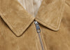 Tan Real Suede Leather Jacket for Women with Drawstring Hem