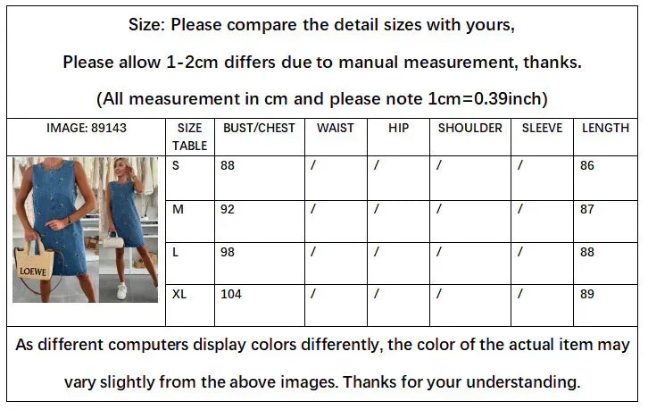 Sleeveless Denim Dress with Floral Embroidery