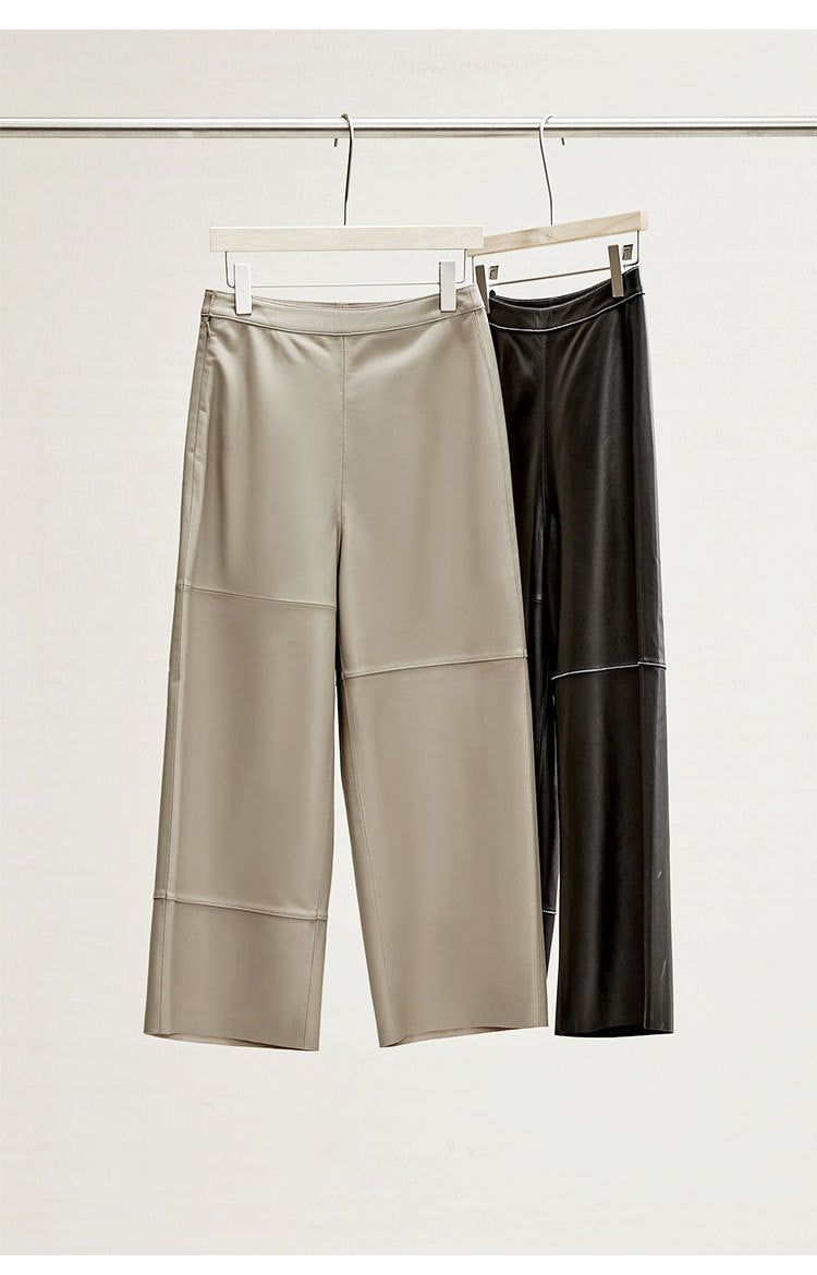 High Rise Leather Elephant Style Pants Straight Leg Midi Culotte