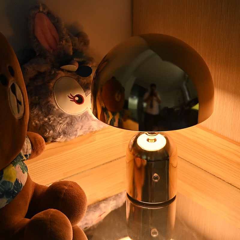 Rechargeable Chrome Mushroom Table Lamp For Bedroom & Desk