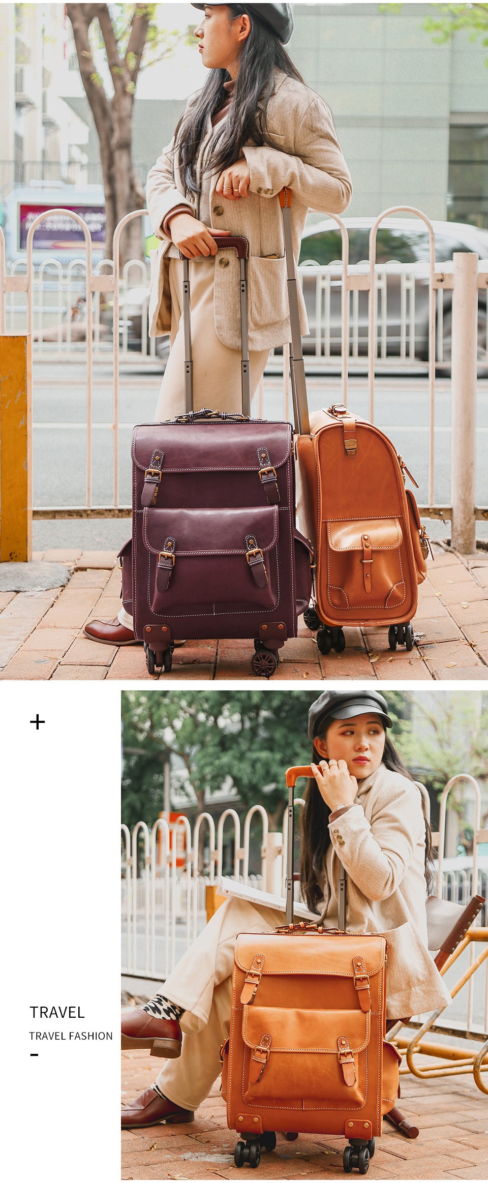 Leather Luggage Trolley Case Carry-On Suitcase with Wheels