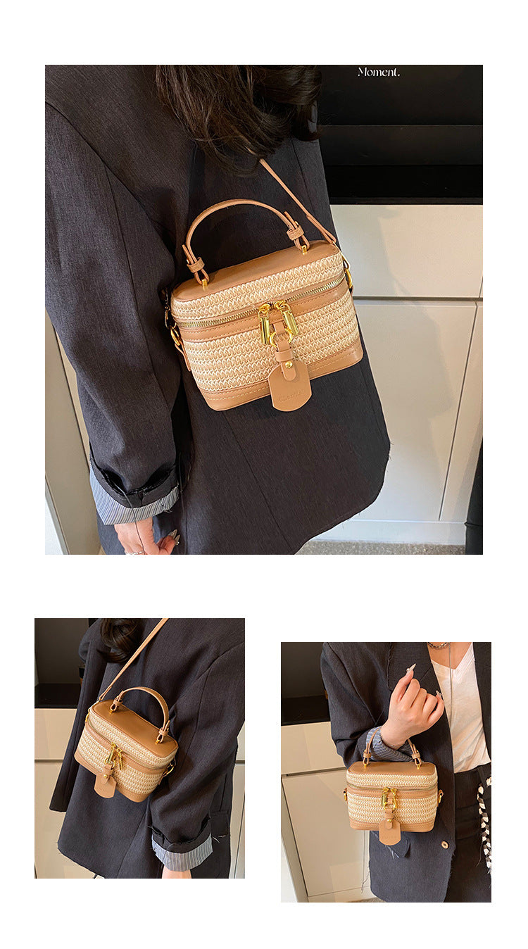 Straw Crossbody Purse for Women Woven Box Beach Bag