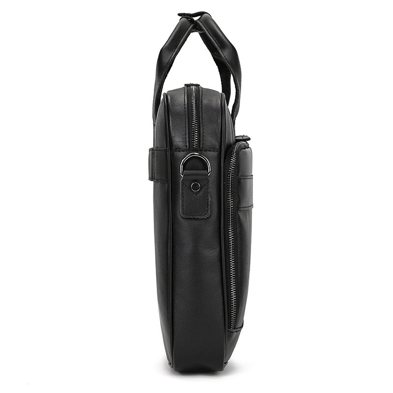 Genuine Leather Carry-On Office Bag with Trolley Strap