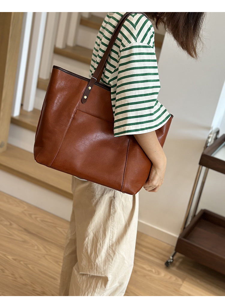 Full Grain Leather Tote Bag Office Shoulder