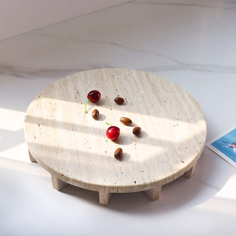 Round Marble Fruit Plate Tray Natural Stone Serving Platter