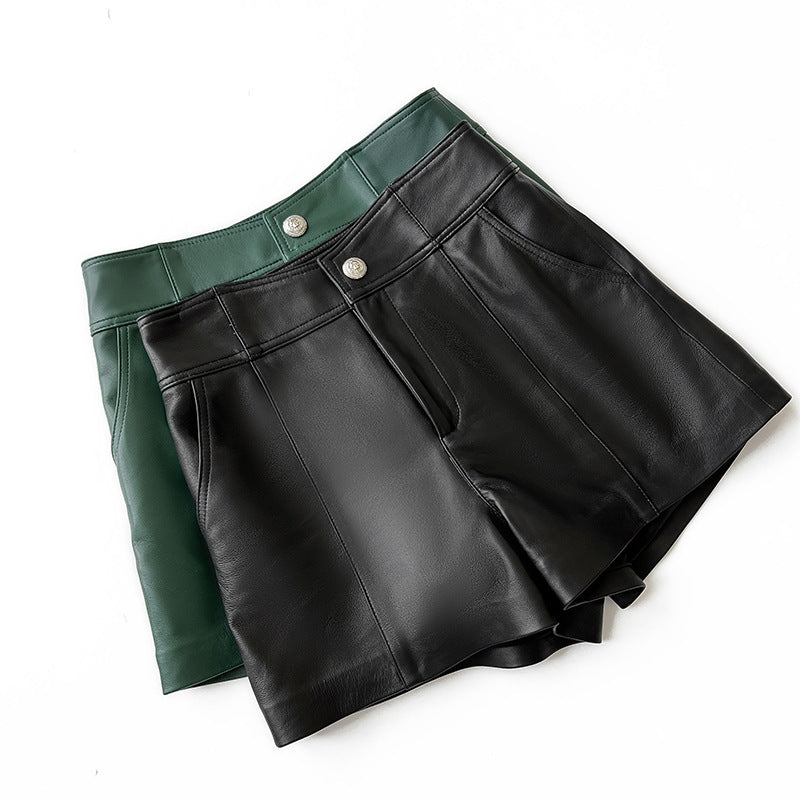 Women’s Leather High Waist Shorts Wide Leg