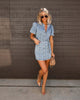 Short Sleeve Button Down Denim Mini Dress with Belt