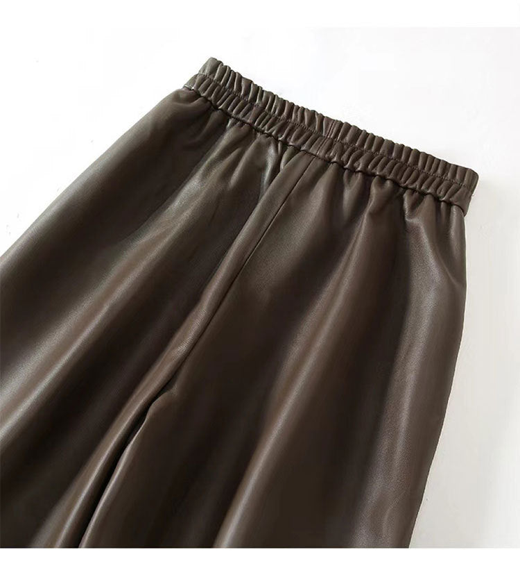 Women’s Leather Trousers High-Waisted Black Wide-Leg Pants
