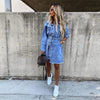 Women’s Long Sleeve Button Front Denim Dress with Belt