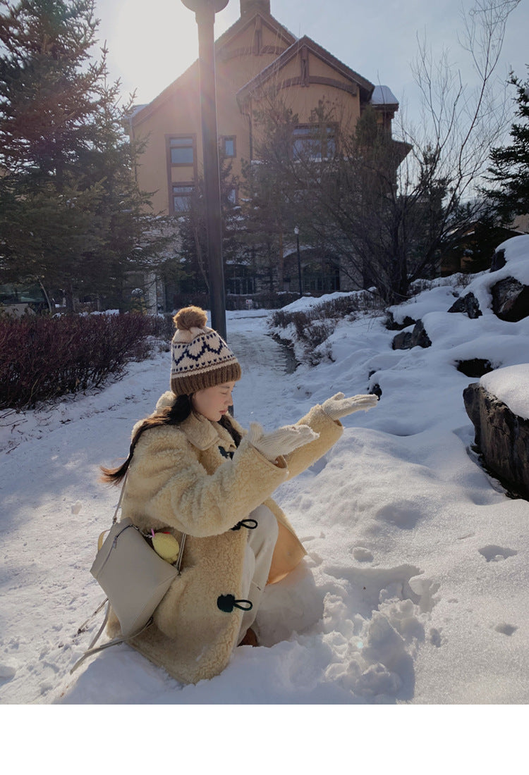 Women’s Full Wool Fur Coat Corn Yellow Shearling Winter Jacket