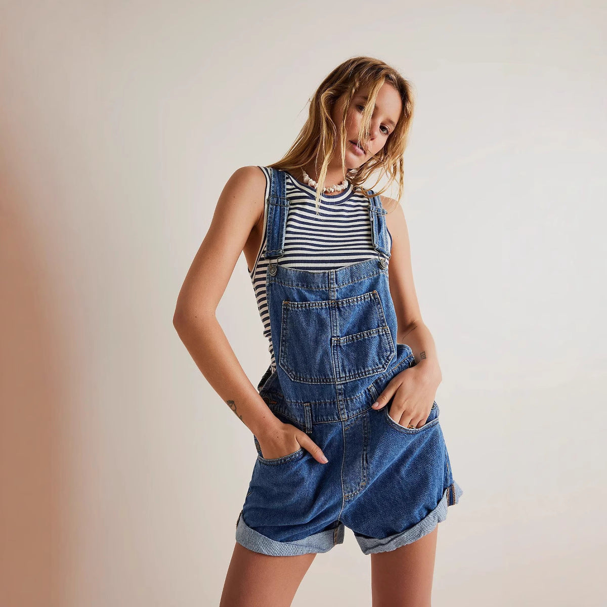 Trendy Women's Denim Short Overalls