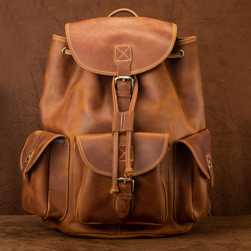 brown real leather backpack men