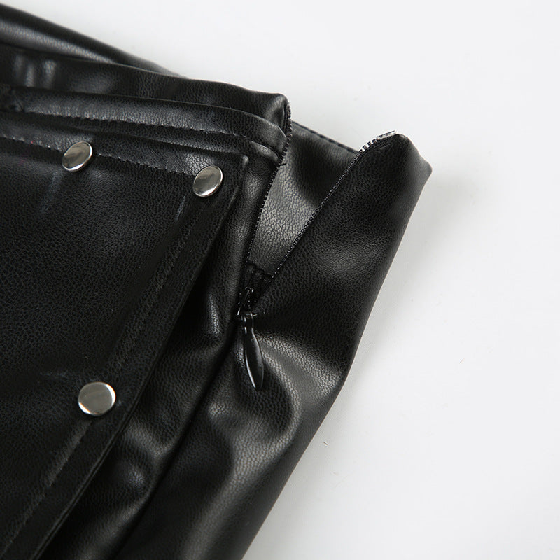 Black Faux Leather Shorts for Women with Buckle Low Waist
