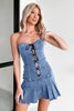 Strapless Lace Up Denim Mini Dress Corset Style