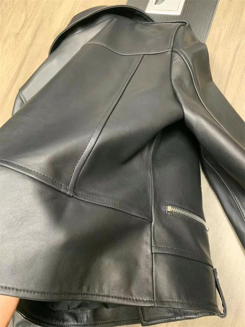 Women’s Genuine Leather Bomber Moto Jacket Black Short Fit