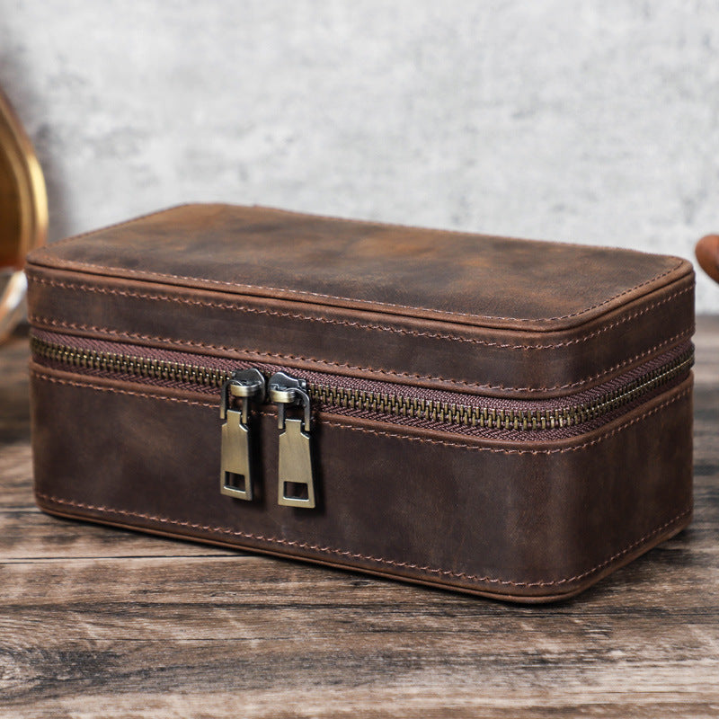 Mens Leather Watch Box for Travel 3 Slots