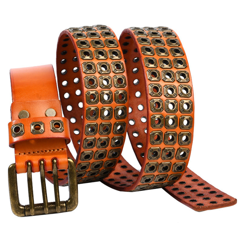 Studded Leather Belts with Rivets Western Cowboy