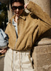 Tan Real Suede Leather Jacket for Women with Drawstring Hem