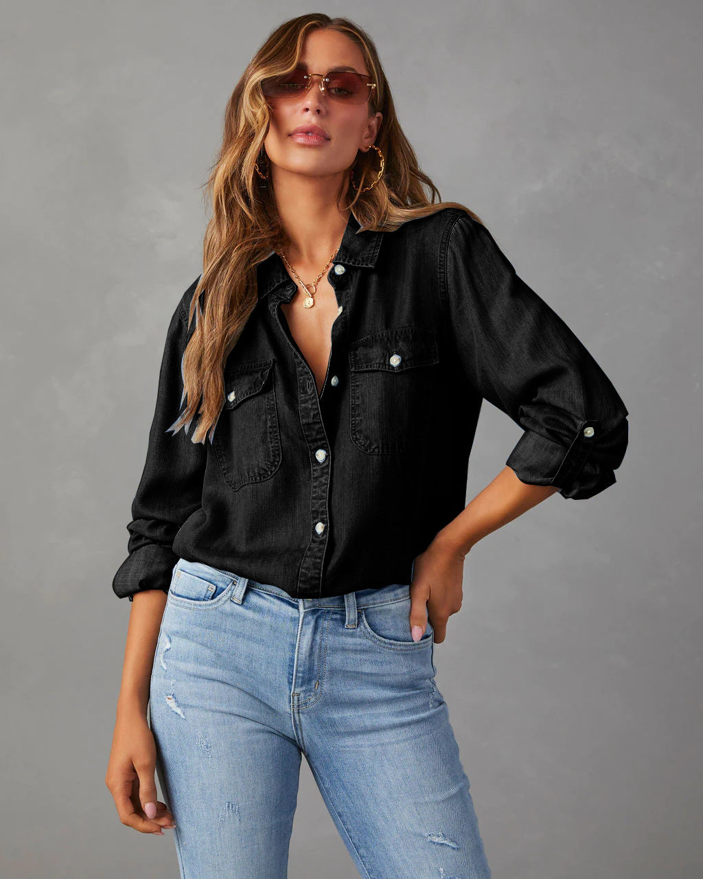 Lightweight Denim Shirt Women Long Sleeve