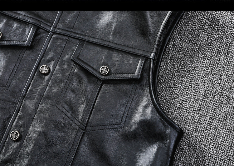 Biker Leather Vest Men Slim Fit Motorcycle Vest
