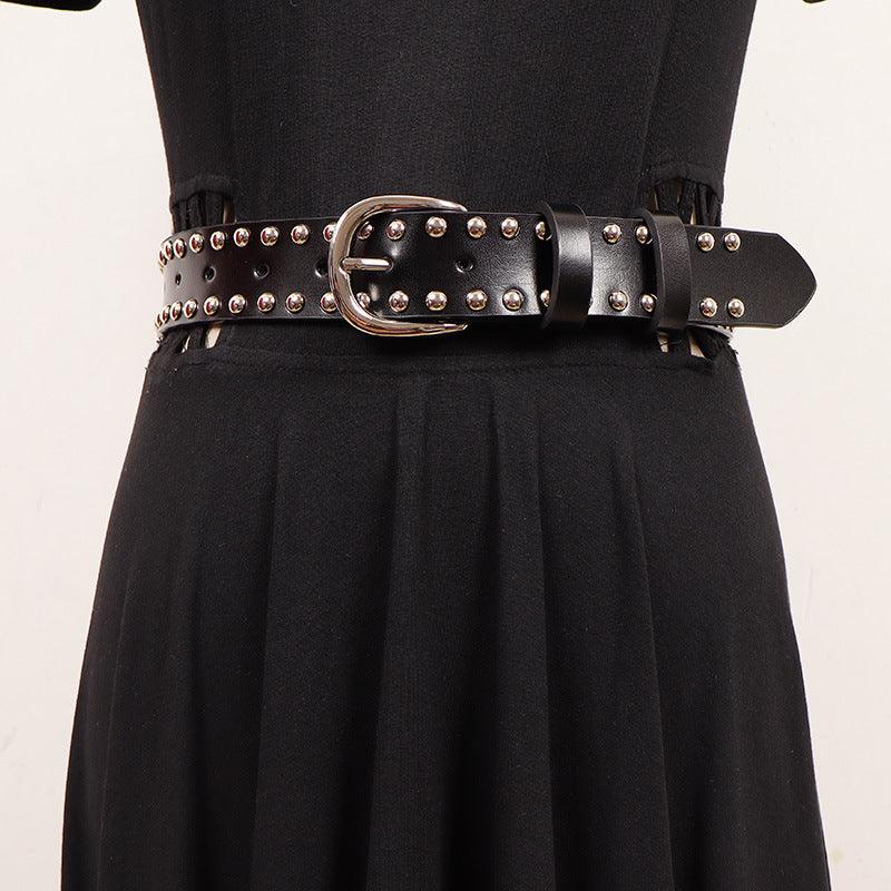 Women black western stud leather belt