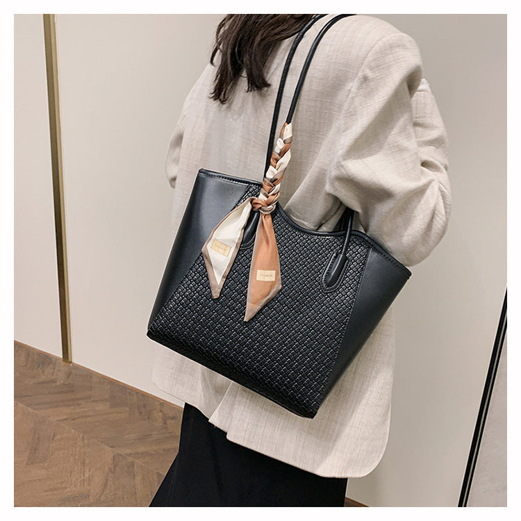 Women’s Texture Leather Shoulder Tote Bag Large Capacity